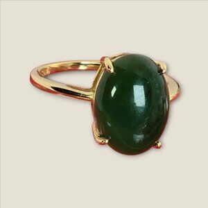 925 Sterling Silver Ring with Natural Jade 13x9mm Gemstone